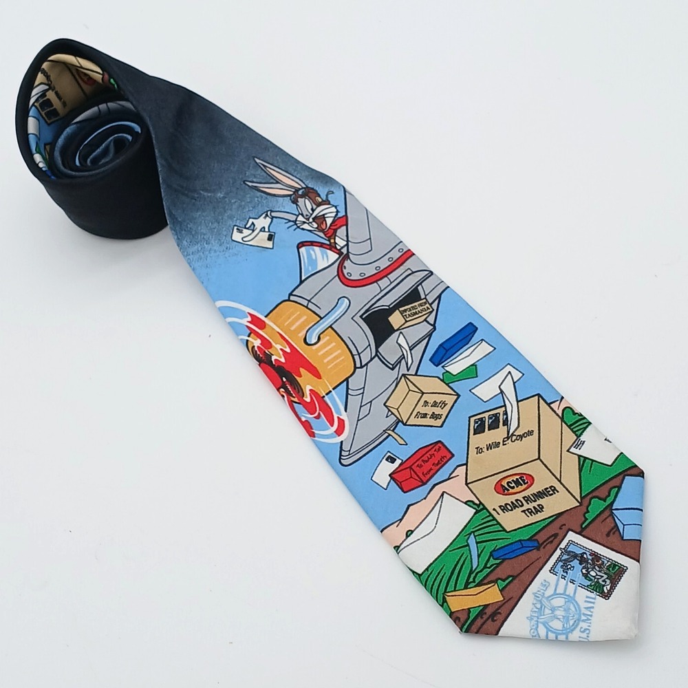 Vintage Looney Tunes Tie Bugs Bunny USPS Stamp Collection Mail Carrier Airplane
